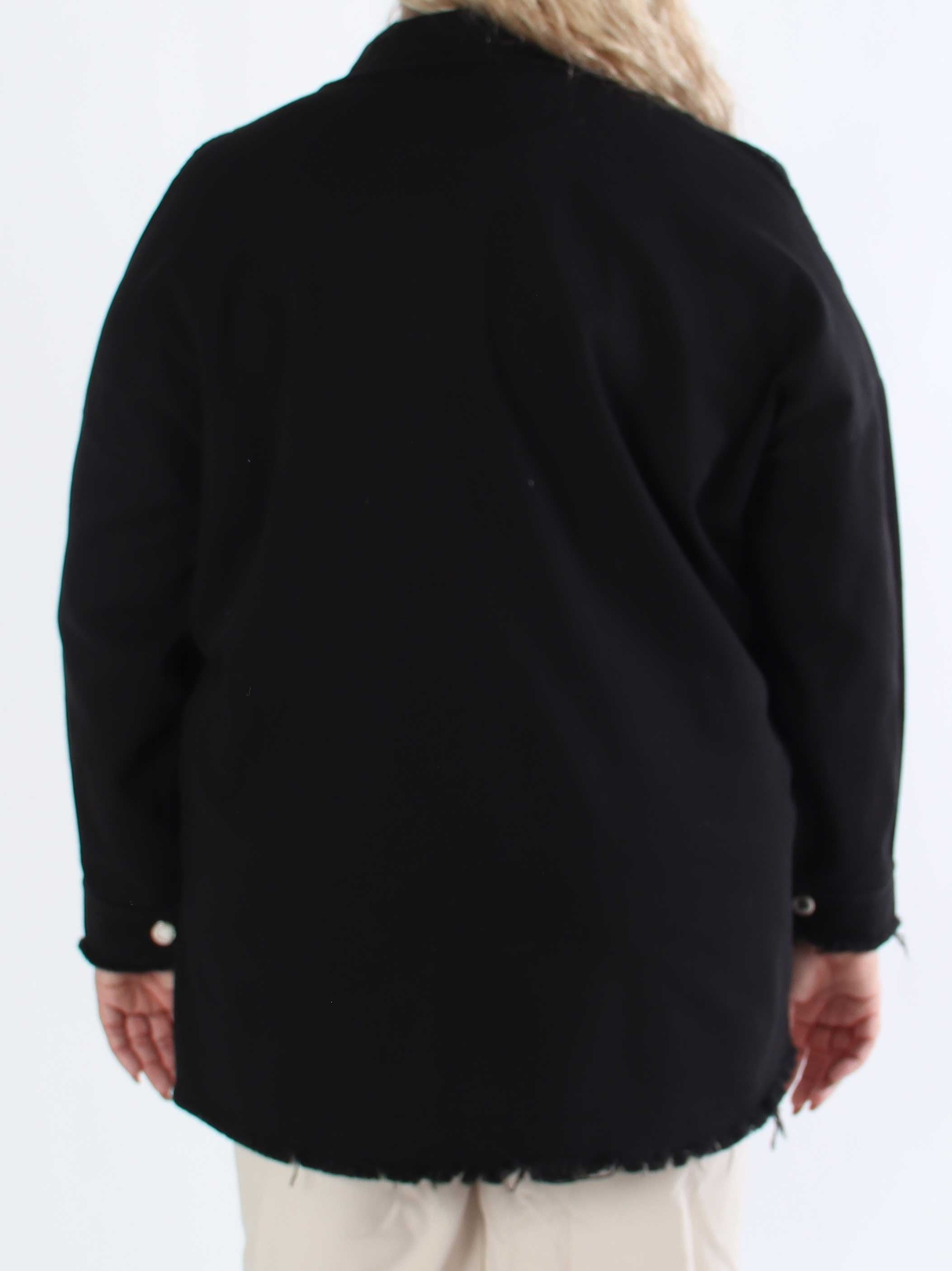 Scarlett - Plus size denimjakke med blonde på skuldrene